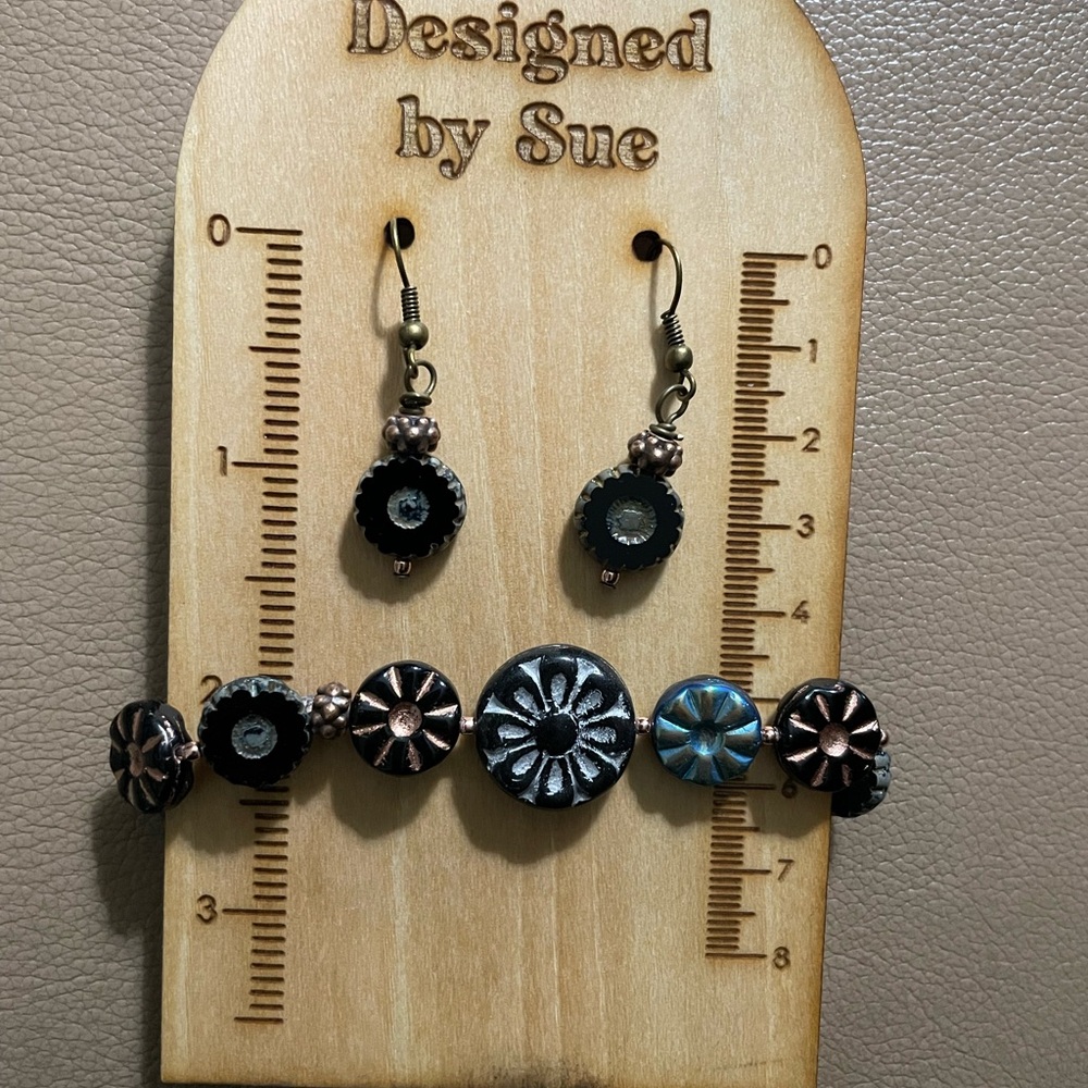 Black and Silver Earrings and Bracelet Set